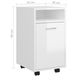 Beistellschrank mit Rollen Hochglanz-Weiß 33x38x60 cm