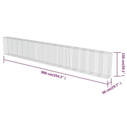 Gabionenwand mit Abdeckung Verzinkter Stahl 900×50×150 cm