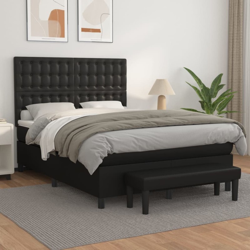 Boxspringbett mit Matratze Schwarz 140x200 cm Kunstleder