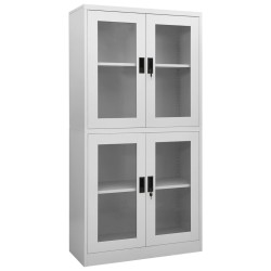 Büroschrank Hellgrau 90x40x180 cm Stahl und Gehärtetes Glas