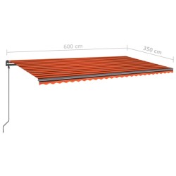 Markise Manuell Einziehbar mit Pfosten 6x3,5 m Orange Braun