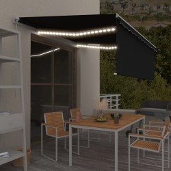 Markise Manuell Einziehbar mit Rollo & LED 4x3 m Anthrazit