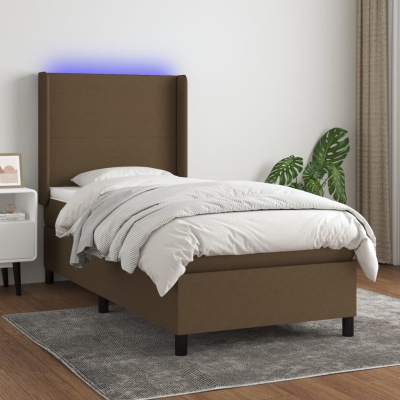 Boxspringbett mit Matratze & LED Dunkelbraun 100x200 cm Stoff