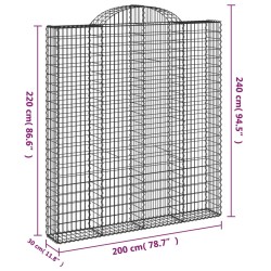 Gabione mit Hochbogen 200x30x220/240 cm Verzinktes Eisen