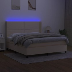 Boxspringbett mit Matratze & LED Creme 180x200 cm Stoff