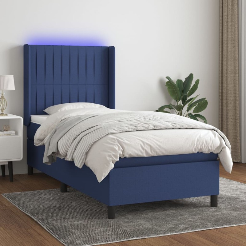 Boxspringbett mit Matratze & LED Blau 100x200 cm Stoff