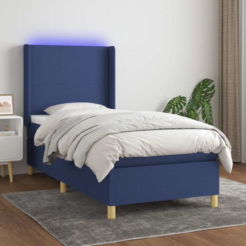 Boxspringbett mit Matratze & LED Blau 90x200 cm Stoff