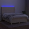 Boxspringbett mit Matratze & LED Creme 140x200 cm Stoff