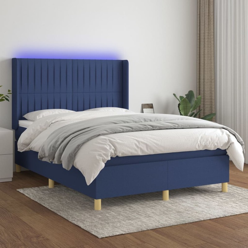 Boxspringbett mit Matratze & LED Blau 140x190 cm Stoff