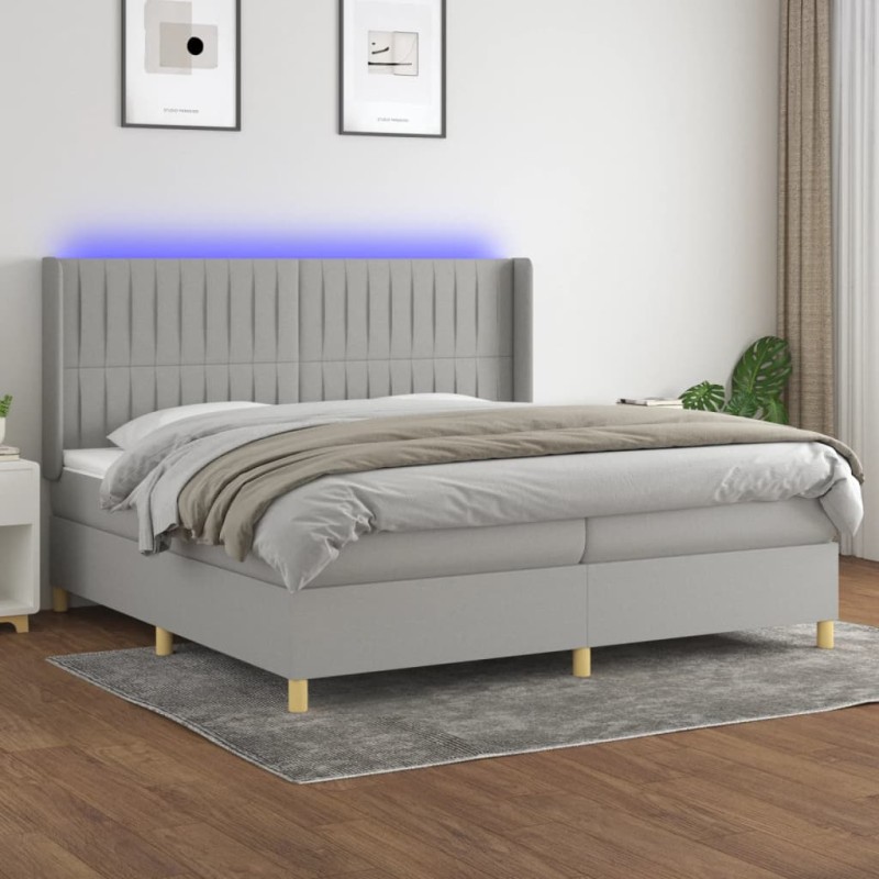 Boxspringbett mit Matratze & LED Hellgrau 200x200 cm Stoff