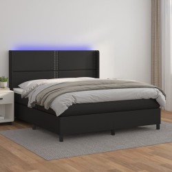 Boxspringbett mit Matratze & LED Schwarz 160x200 cm Kunstleder