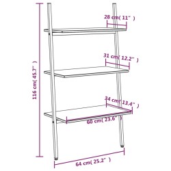 Anlehnregal mit 3 Ablagen Hellbraun und Schwarz 64x34x116 cm