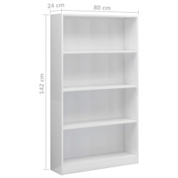 Bücherregal 4 Fächer Hochglanz-Weiß 80x24x142 cm Holzwerkstoff