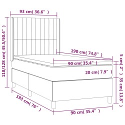 Boxspringbett mit Matratze & LED Hellgrau 90x190 cm Samt