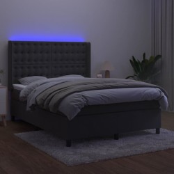 Boxspringbett mit Matratze & LED Dunkelgrau 140x190 cm Samt