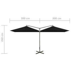 Doppel-Sonnenschirm mit Stahl-Mast 600x300 cm Schwarz