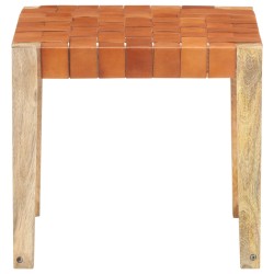 Hocker Hellbraun Echtleder und Mango Massivholz