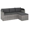 3-Sitzer-Gartensofa mit Dach und Fußhocker Grau Poly Rattan