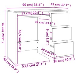 Schreibtisch Braun Eichen-Optik 90x45x76 cm Holzwerkstoff