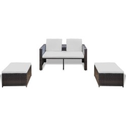 4-tlg. Garten-Lounge-Set mit Kissen Poly Rattan Braun