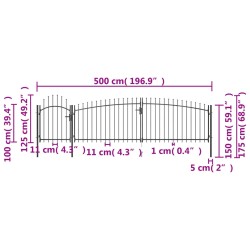 Gartentor mit Speerspitzen 5x1,75 m Schwarz