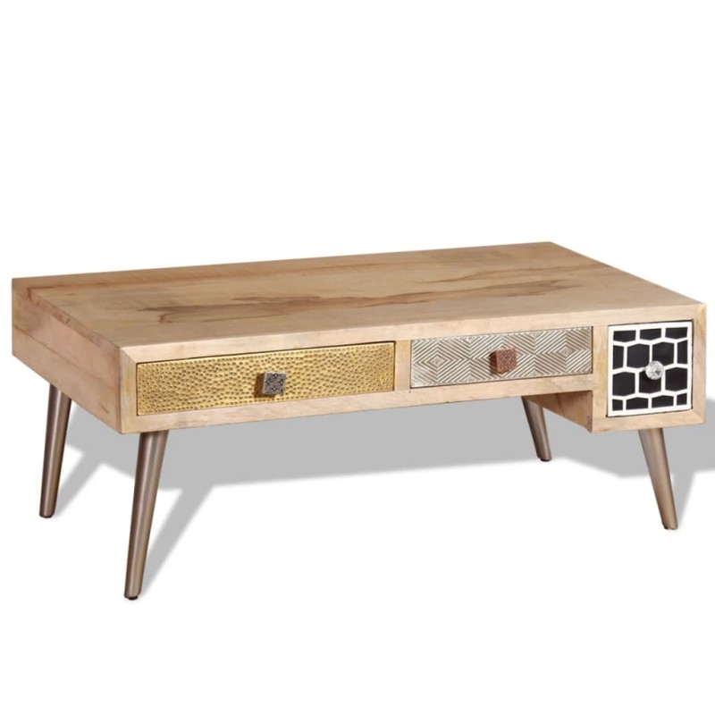 Couchtisch mit Schubladen Massivholz Mango 105x55x41 cm