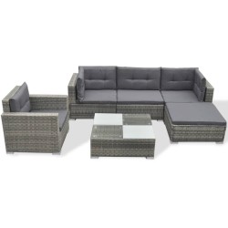 6-tlg. Garten-Lounge-Set mit Kissen Poly Rattan Grau