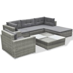 6-tlg. Garten-Lounge-Set mit Kissen Poly Rattan Grau