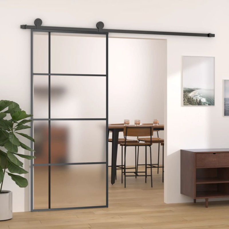 Schiebetür ESG-Glas und Aluminium mattiert 90x205 cm Schwarz