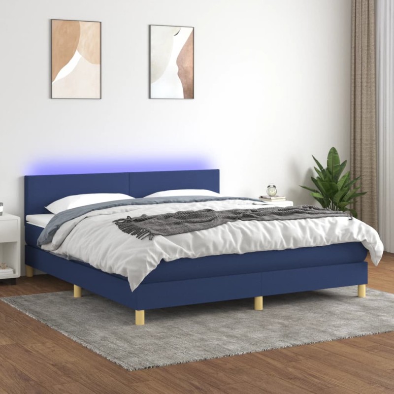 Boxspringbett mit Matratze & LED Blau 180x200 cm Stoff