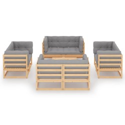 9-tlg. Garten-Lounge-Set mit Kissen Kiefer Massivholz