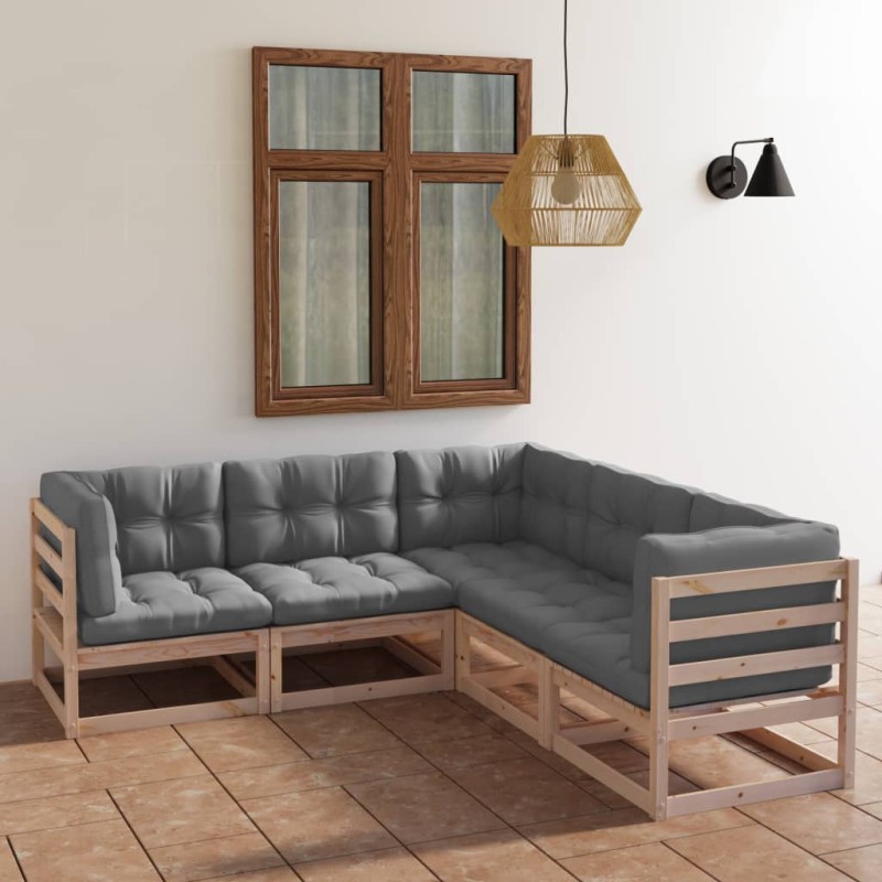 5-tlg. Garten-Lounge-Set mit Kissen Kiefer Massivholz