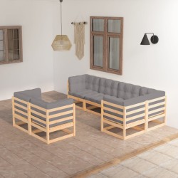 7-tlg. Garten-Lounge-Set mit Kissen Massivholz Kiefer