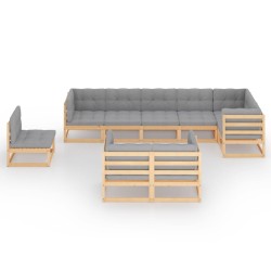 9-tlg. Garten-Lounge-Set mit Kissen Massivholz Kiefer