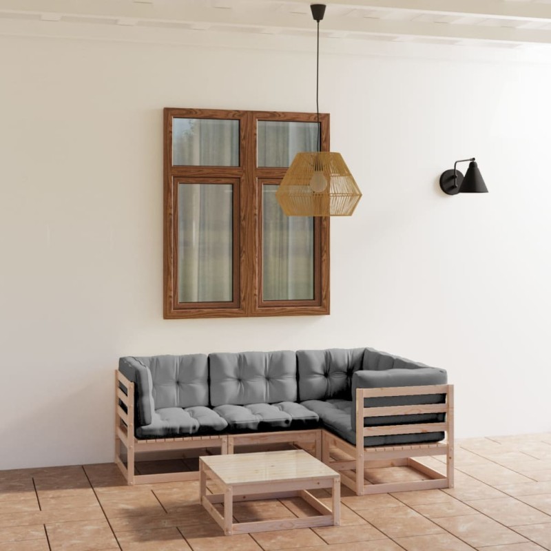 5-tlg. Garten-Lounge-Set mit Kissen Kiefer Massivholz