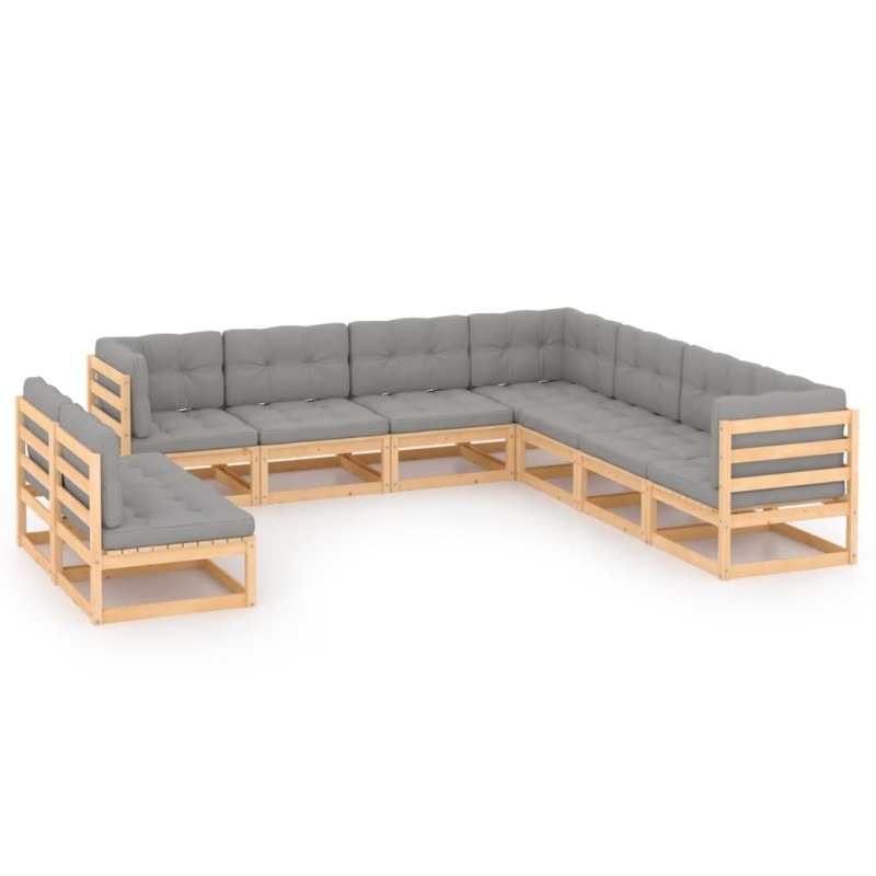 9-tlg. Garten-Lounge-Set mit Kissen Massivholz Kiefer