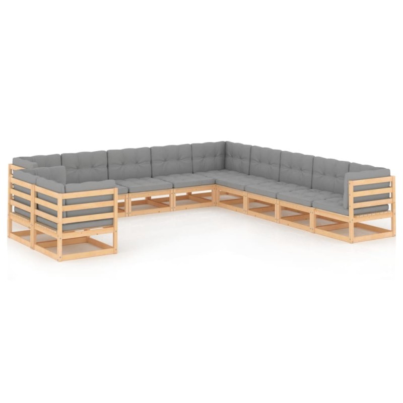 11-tlg. Garten-Lounge-Set mit Kissen Kiefer Massivholz