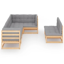 7-tlg. Garten-Lounge-Set mit Kissen Massivholz Kiefer