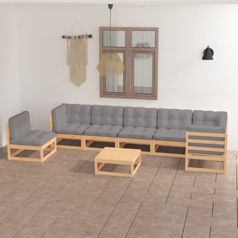 8-tlg. Garten-Lounge-Set mit Kissen Massivholz Kiefer