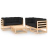 5-tlg. Garten-Lounge-Set mit Kissen Massivholz Kiefer