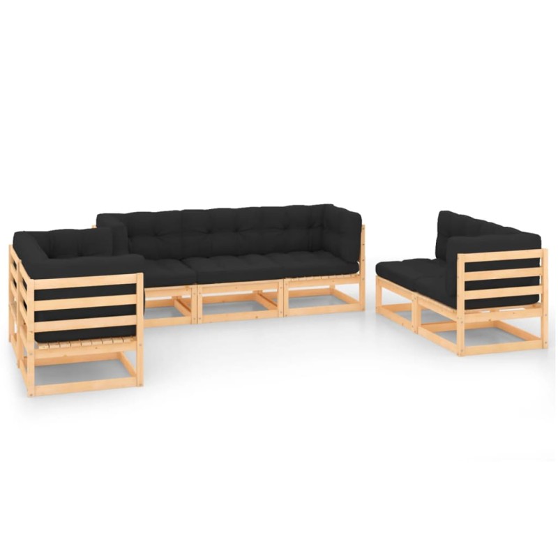 7-tlg. Garten-Lounge-Set mit Kissen Massivholz Kiefer