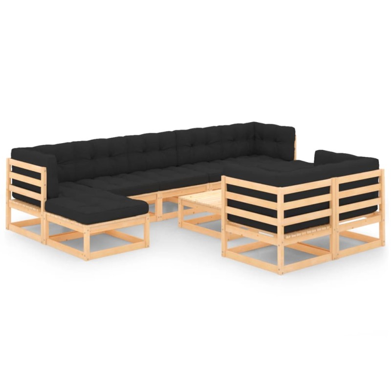 10-tlg. Garten-Lounge-Set mit Kissen Massivholz Kiefer