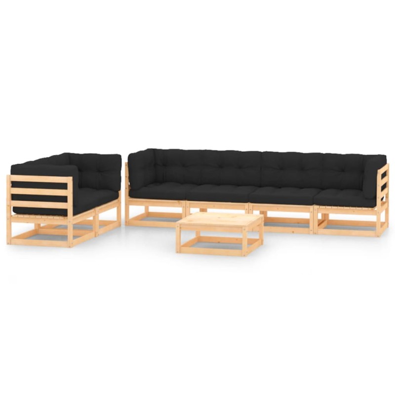 7-tlg. Garten-Lounge-Set mit Kissen Massivholz Kiefer