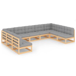 9-tlg. Garten-Lounge-Set mit Kissen Massivholz Kiefer