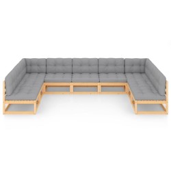 9-tlg. Garten-Lounge-Set mit Kissen Massivholz Kiefer