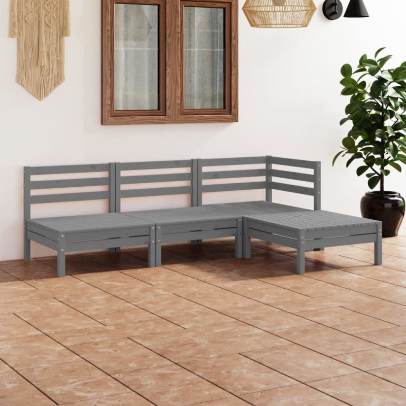 4-tlg. Garten-Lounge-Set Massivholz Kiefer Grau