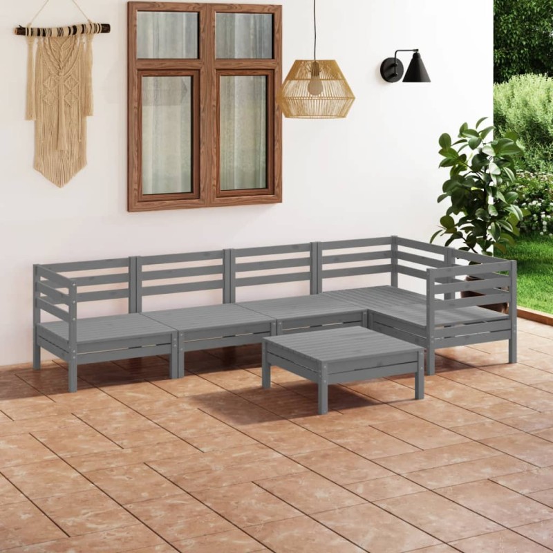 6-tlg. Garten-Lounge-Set Massivholz Kiefer Grau