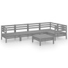 6-tlg. Garten-Lounge-Set Massivholz Kiefer Grau