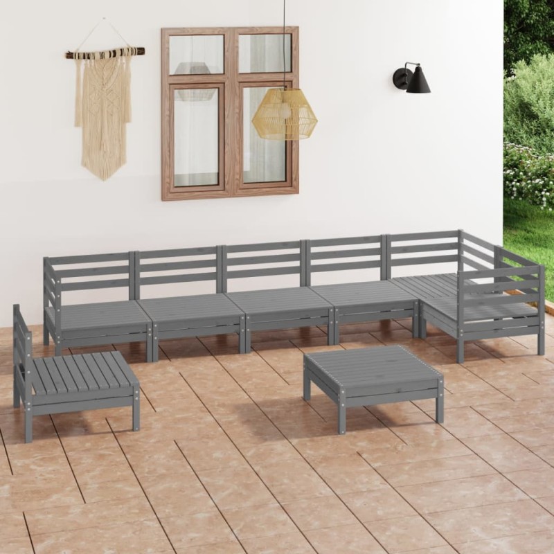 8-tlg. Garten-Lounge-Set Massivholz Kiefer Grau