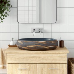 Aufsatzwaschbecken Braun und Blau Oval 59x40x15 cm Keramik